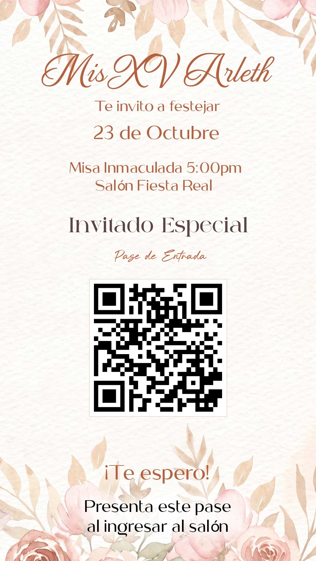 Pase de Entrada Mis XV Arleth